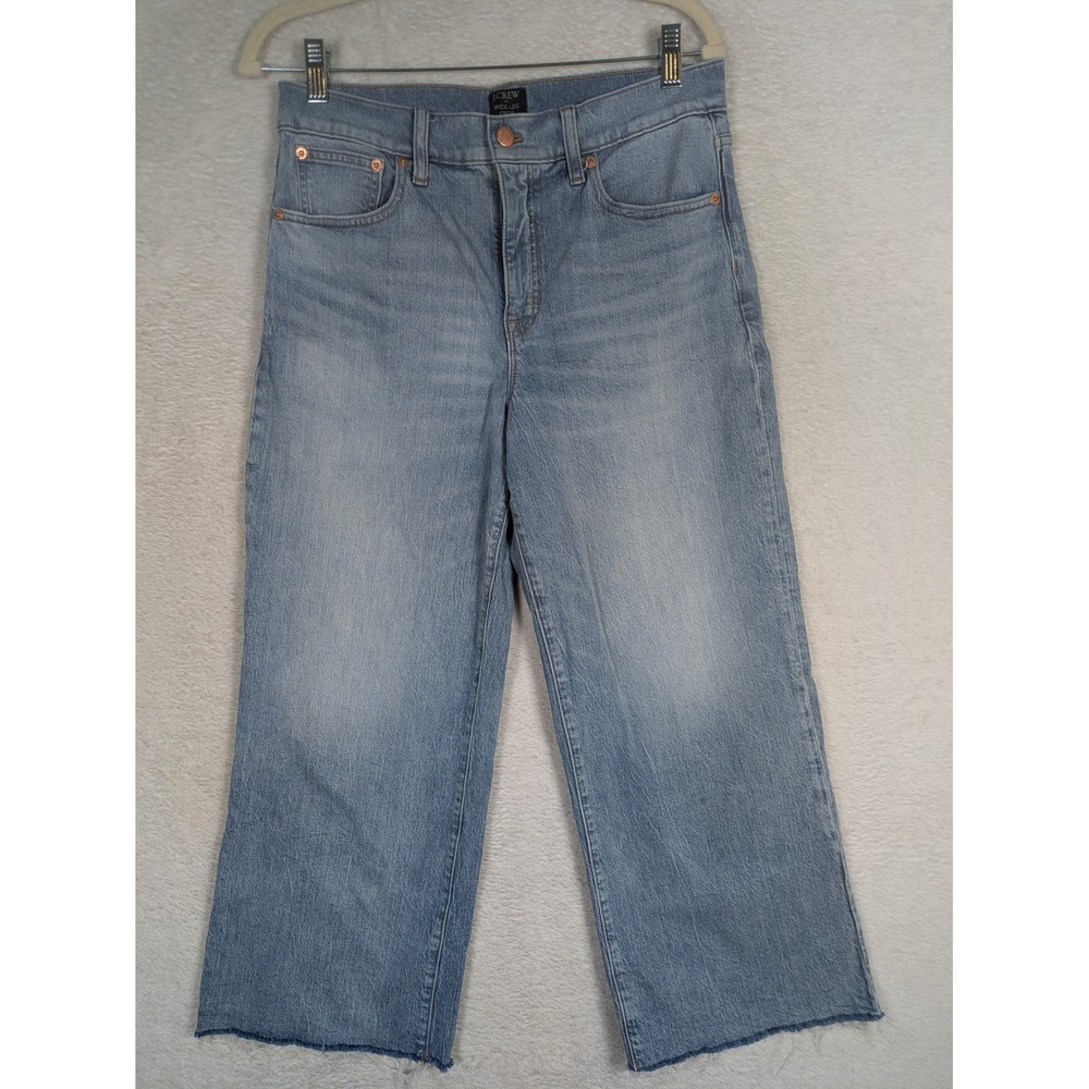 J.Crew Wide-Leg Crop Jeans Women's 28 Blue Light Wash High Rise Raw Hem